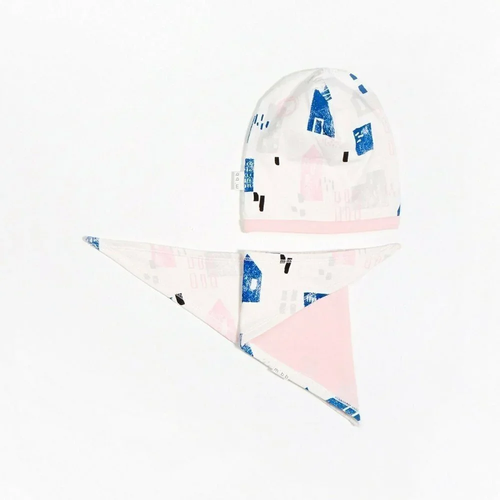 Miles Baby Boys Size 3-6 Months Printed 2 Piece Hat and Bib Set Off White 424